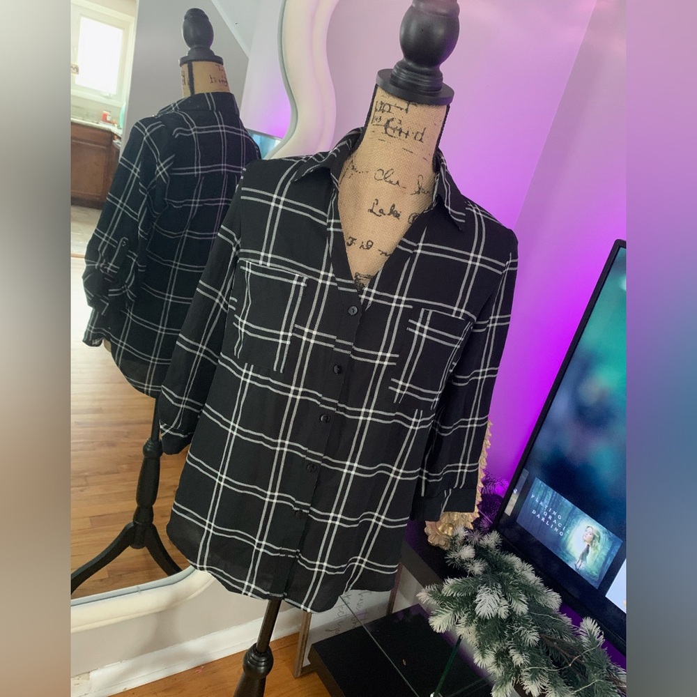 EUC Black and White Plaid Button-Up Shirt